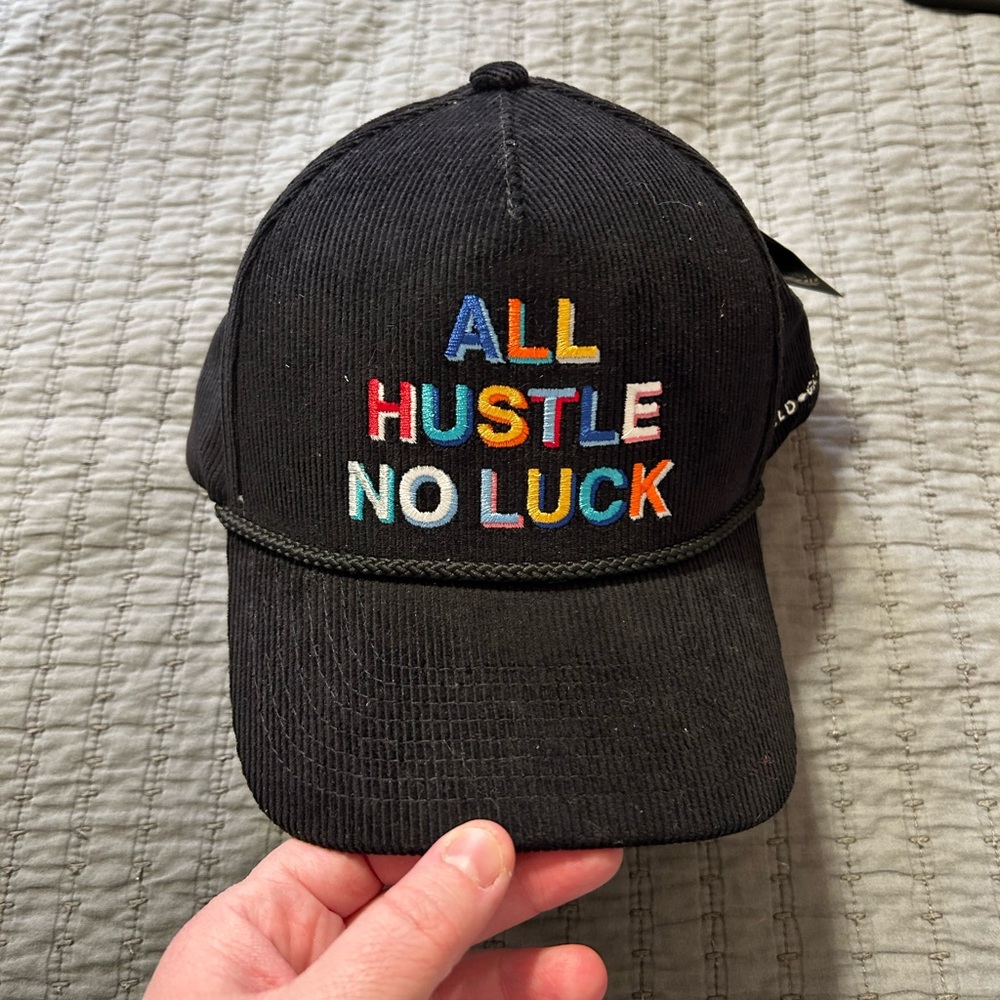 Field Grade ALL HUSTLE NO LUCK BLACK CORDUROY TRUCKER HAT